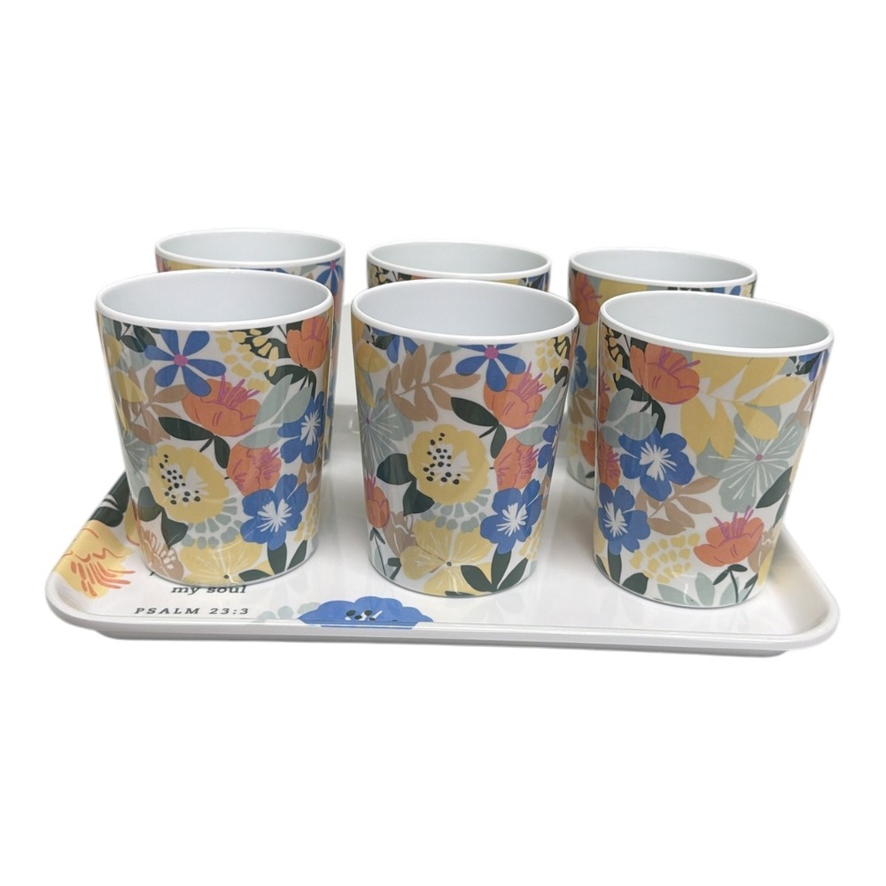 Mary And Martha Refresh 6 Tumblers & Tray Set Dayspring Psalm 23:3 New In Box